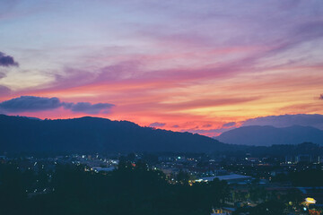 Wall Mural - Beautiful sunset view of Phuket town, Thailand.