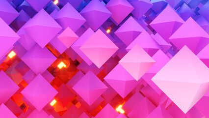 Wall Mural - Abstract blue purple prism triangular structure with neon light, geometric background, 3d rendering.