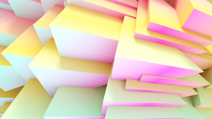 Wall Mural - stacked square structure abstract background yellow and pink gradient, geometric background, 3d rendering