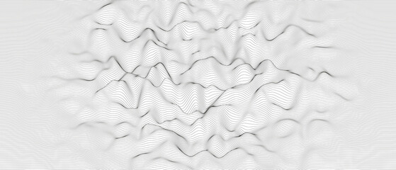 Poster - Monochrome sound line waves abstract background . Distorted line shapes on a white background.