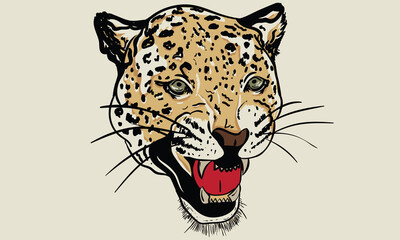 Wall Mural - Leopard face vector print design. Animal face artwork for posters, stickers, background and others. Wild cat illustration.