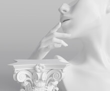 Female Mannequins White Sculpture And Column, Woman Accessories Art Jewelry Background, Mannequin Elegant Hands And Product Display Podium, 3d Rendering