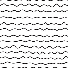 Aufkleber - Black and white hand drawn wave pattern, horizontal stripes, vector