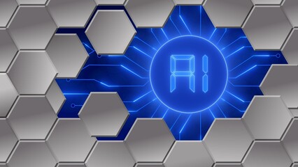 Wall Mural - Abstract technology background behind a cutout of a mosaic of hexagons - 3D Illustration