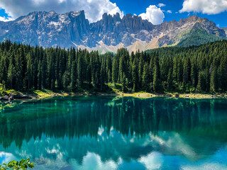 Wall Mural - Carezza lake, Dolomites, Trentino Alto Adige, Italy. Panorama