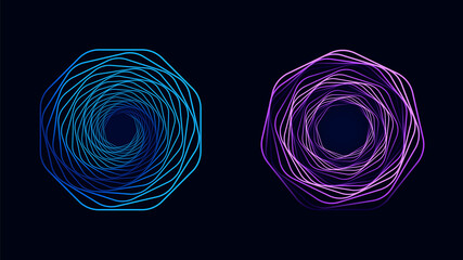 Poster - set of twisted spirals. sacred geometry. tunnel with lines in the form of a circle and hexagons. vec
