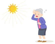 Elderly Woman Thirsty From Heat Of The Summer Sun