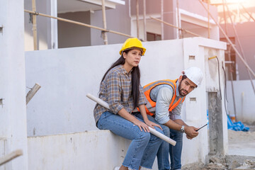 Aufkleber - Engineer and architect are stressed at construction site,He is having problems in work,Engineering concept.