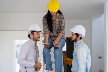 Poster - Architect and engineer discussing planning for a building a new home at construction site,Architect watching some a construction,Business, Building,Industry,People concept.