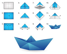Realistic Folded Paper Boat Vector Set Isolated On White Background. Paper Boat Modern Origami. Colorful Origami Boat.
