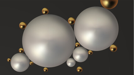 Poster - Trendy abstract poster with abstract 3d spheres on soft dark background. Vector concept with modern pattern. Abstract 3d geometric background.