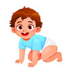 © galkinkirill - Smiling toddler boy sitting. Portrait of happy smiling kids. Colorful vector illustration on white background.  cute little baby boys in diaper. Active baby of 3-12 months. First year baby development
