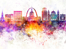 Saint Louis Skyline In Watercolor Background