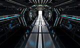 Fototapeta Perspektywa 3d - 3d illustration , futuristic tunnel with neon lights, 3d rendering