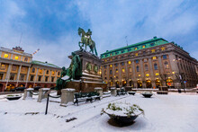Gustav II Adolfs Equestrian Statue In Front Of The Royal Swedish Opera House, Stockholm, Sweden