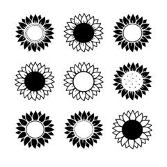 Wall Mural - Sunflowers floral flowers silhouette black set icons