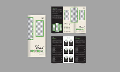 Food trifold brochure for restaurant food menu, modern tri fold corporate brochure cover or flyer design. Leaflet presentation. Catalog with Abstract geometric background. Modern publication poster