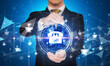 © ra2 studio - Businessman holdig business icons concept