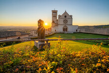 St. Francis Cathedral At Sunset, UNESCO World Heritage Site, Assisi, Umbria