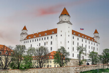 Baroque Bratislava Castle (Bratislavsky hrad) with flag flying, Bratislava, Slovakia
