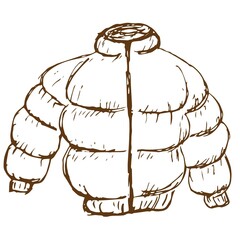 Wall Mural - Vector line drawing of a down jacket. Rough vintage monochrome brown freehand illustration isolated on transparent background
