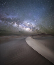 Milky Way Shot Over Sand Dunes Of Sahara Desert, Merzouga, Morocco, North Africa