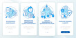 Total productive maintenance blue onboarding mobile app screen. Walkthrough 4 steps graphic instructions pages with linear concepts. UI, UX, GUI template. Myriad Pro-Bold, Regular fonts used