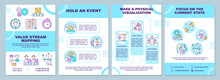 Value Stream Mapping Brochure Template. Lean Manufacturing. Leaflet Design With Linear Icons. 4 Vector Layouts For Presentation, Annual Reports. Arial-Black, Myriad Pro-Regular Fonts Use