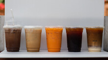 Caffeinated Beverages Are Arranged In Several Menus According To Customer Orders Because Caffeine-containing Beverages Are Refreshing And Able To Work More Efficiently.Copy Space For Advertisements.
