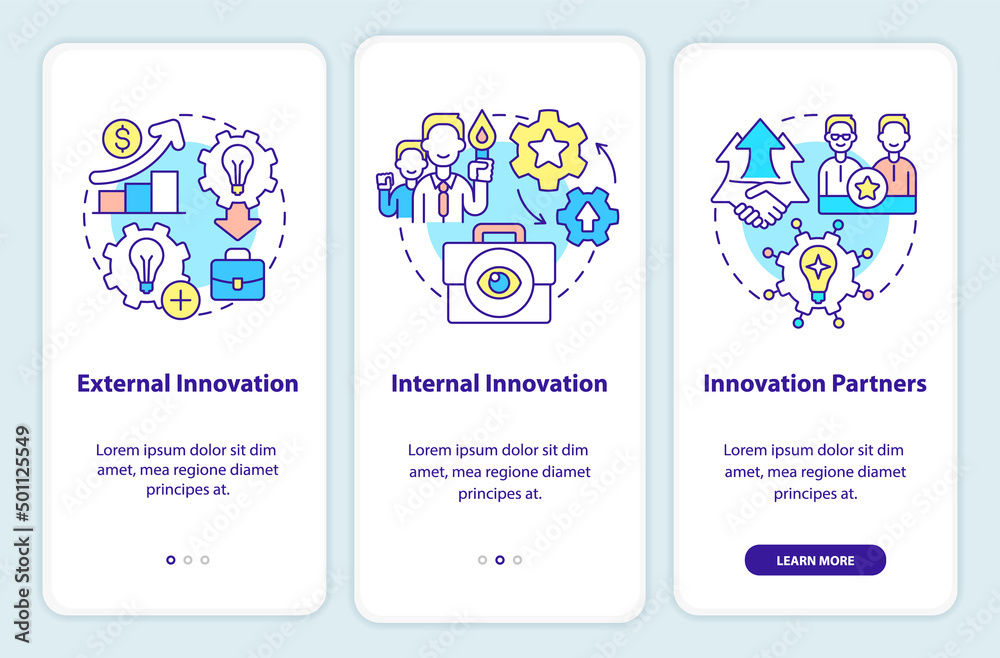 Sourcing innovation onboarding mobile app screen. External and internal ...