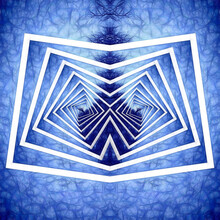 Diminishing Perspective In Contemporary Blue And White Framed Geometric Pattern And Design