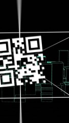 Wall Mural - Animation of qr code and data processing over city