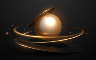 Canvas Print - abstract black and gold shapes with light effect