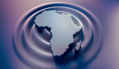 African map in a digital raster micro structure - 3D illustration	
