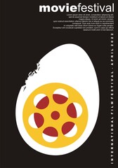 Wall Mural - Minimalist poster design for movie festival. Film festival flyer template with egg shape and film feel symbol. Stylized artistic vector poster layout.