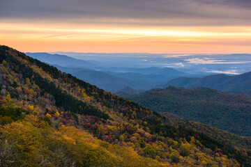 Wall Mural - Scenic autumn landscape, Morning light, Blue Ridge Mountains, North Carolina