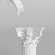 Female mannequins white hand sculpture and corinthian column, cosmetic object placement art background, elegant hand gesture and product display podium, 3d rendering