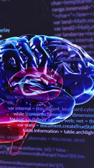 Wall Mural - animation of data processing and brain on black background