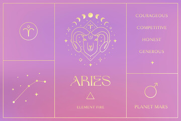 aries gold zodiac sign design illustrations. esoteric vector element, icon