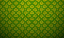 Luxury Thai Pattern Green And Gold Theme Background Vector Illustration. Lai Thai Element Pattern.