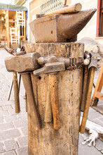 Forge And Blacksmith Tools At A Market Stall