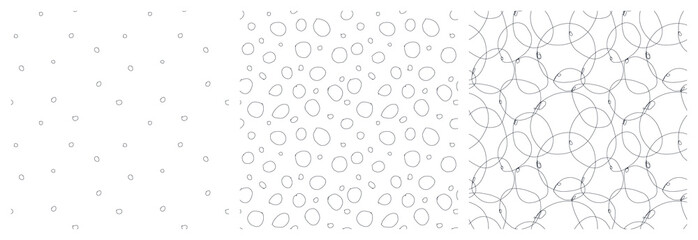 Abstract wire circle vector seamless pattern set with round shapes on white background.
