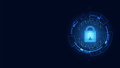 Wall Mural - Abstract technology cyber security privacy information network concept padlock protection digital network internet link on hi tech blue future background