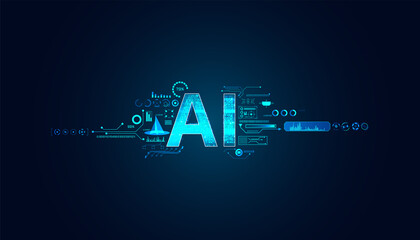 Poster - abstract technology ai computing concept ai circle working data of artificial intelligence and futur