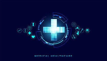 abstract health science consist health plus circle icons digital technology concept modern medical o