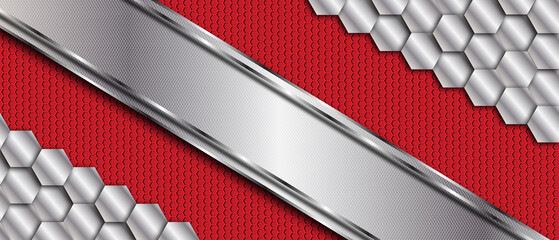 Wall Mural - shinny metal silver background combine with red textured overlap layer.