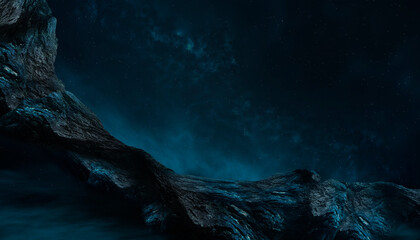 Wall Mural - clouds. fantasy night landscape with mountains and clouds reflected in the water. neon blue. abstrac