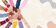 © melita - Concept of inclusion diversity equality. Group of multicultural children s arms and hands in a circle on top of each other. Children and babies from different country nations and continents