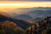 Scenic Sunrise Over Linville Gorge Wilderness In North Carolina