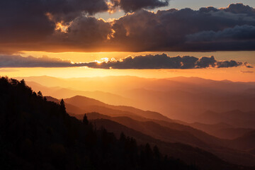 Wall Mural - Dramatic evening light over Cherokee North Carolina and the Great Smoky Mountains from along the Blue Ridge Parkway